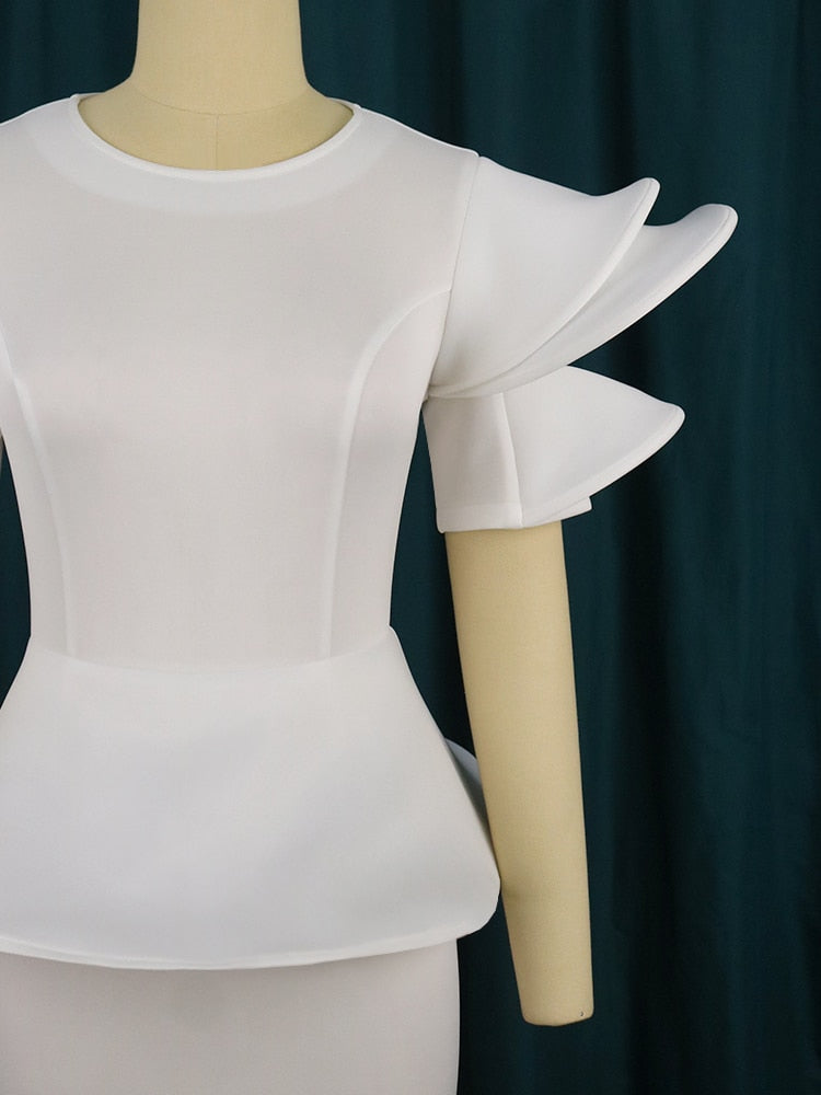 Brief Large With Ruffles Peplum - And Gown White Detail Party Sleeves Size
