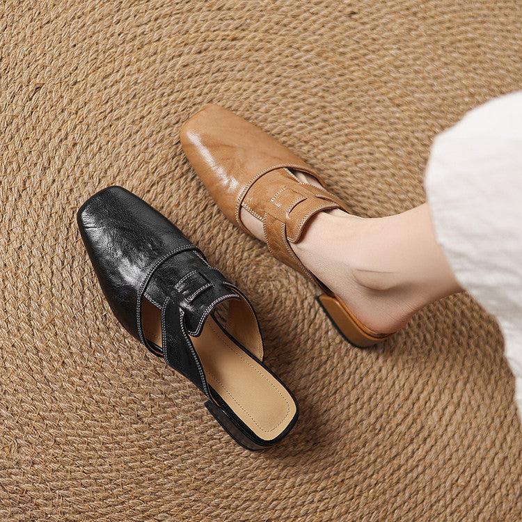 Pointed Toe Block Heel Slip On Mules