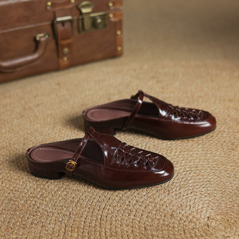 Square Toe T-Strap Buckle Low Block Heel Mary Jane