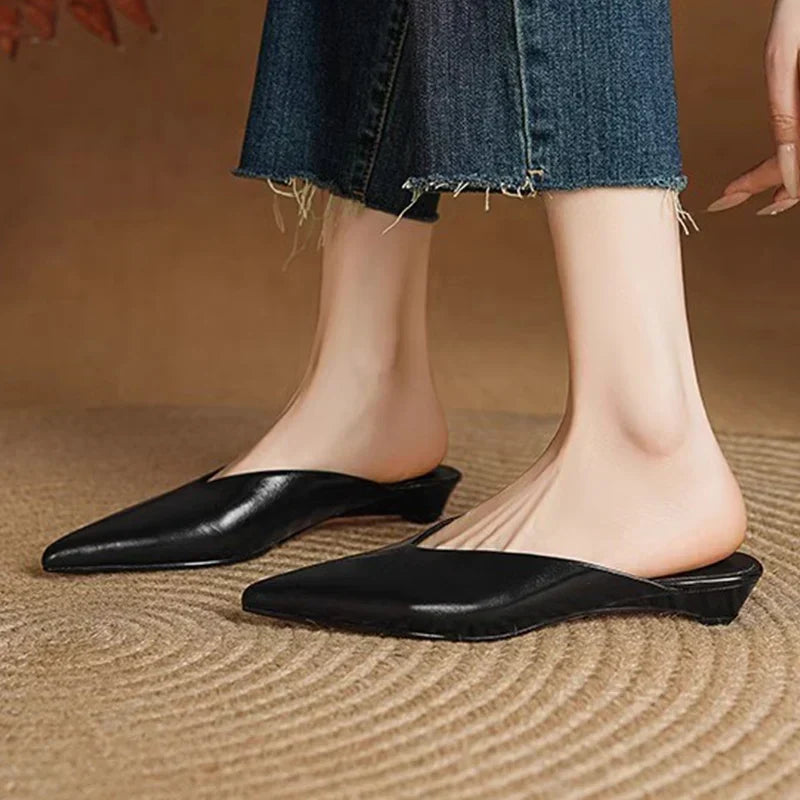 Pointed Toe Slip On Backless Wedge Mules