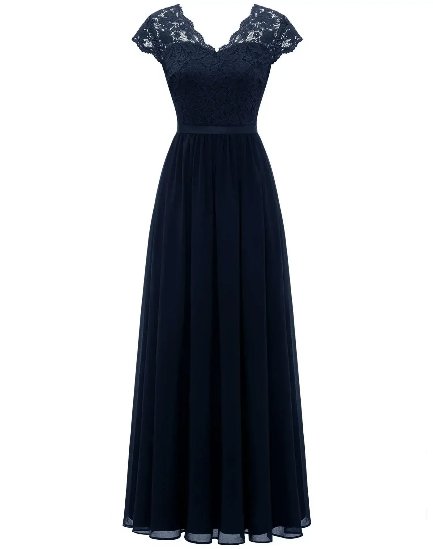 Lace V-Neck Chiffon A-Line Maxi Dress 10