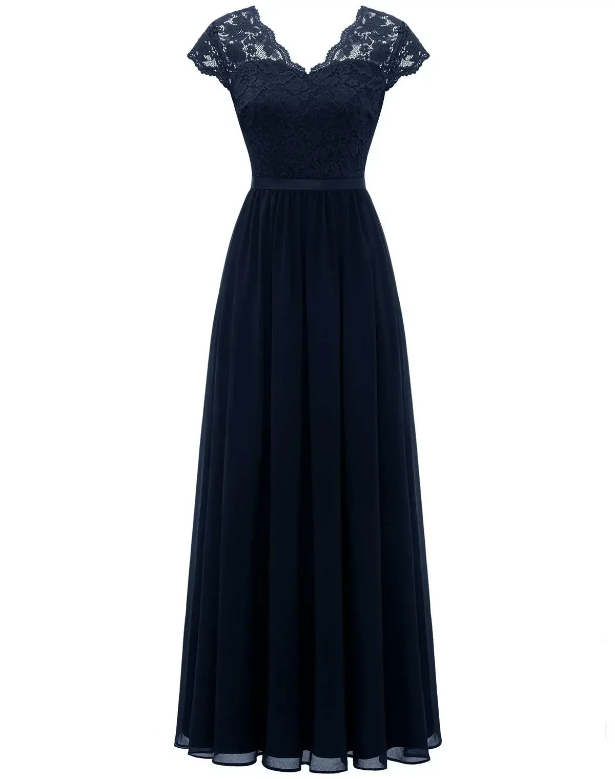 Lace V-Neck Chiffon A-Line Maxi Dress 10