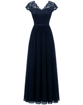 Lace V-Neck Chiffon A-Line Maxi Dress 10