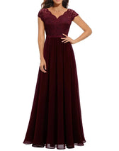 Lace V-Neck Chiffon A-Line Maxi Dress 12