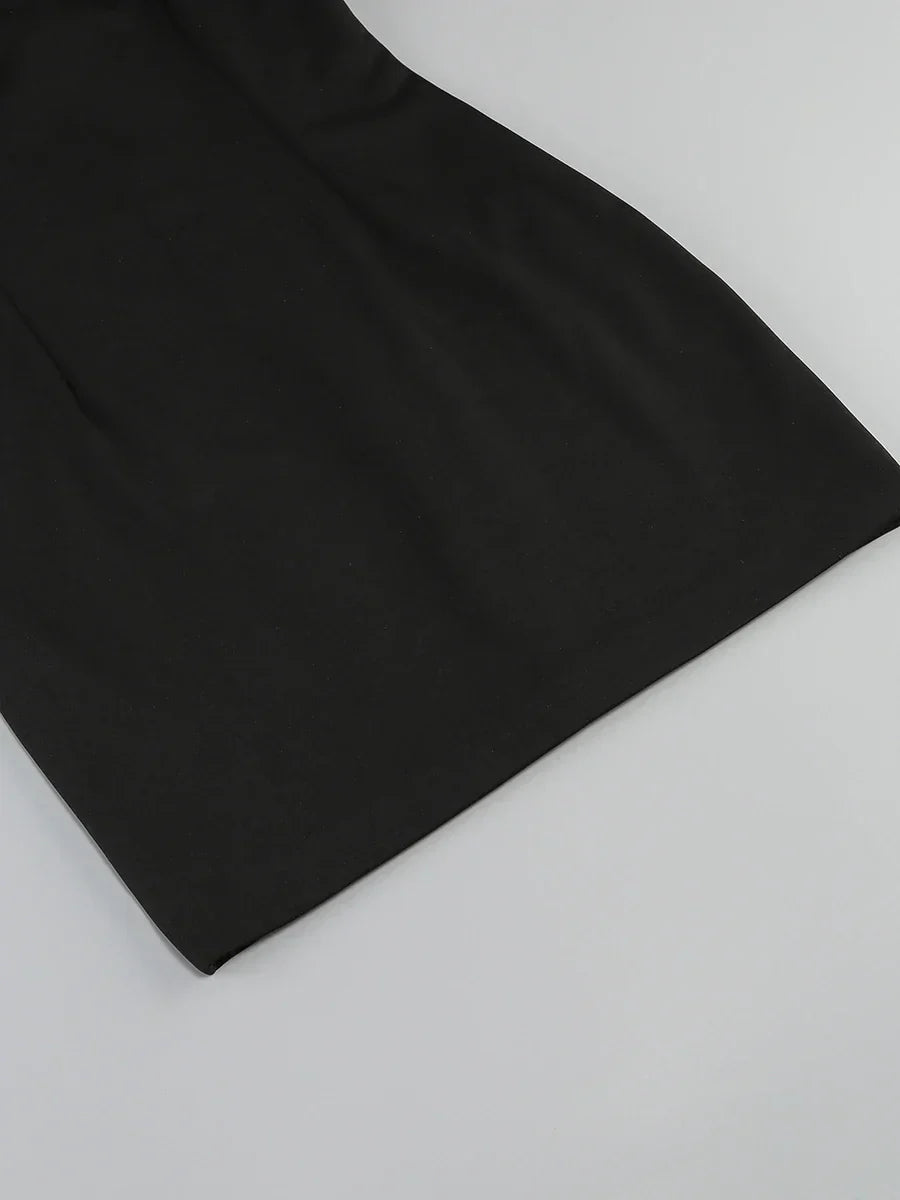 Black Tube Mini Dress With Large Red Bow Detachable Sleeves