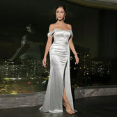 Off Shoulder Satin Mermaid Maxi Dress 5