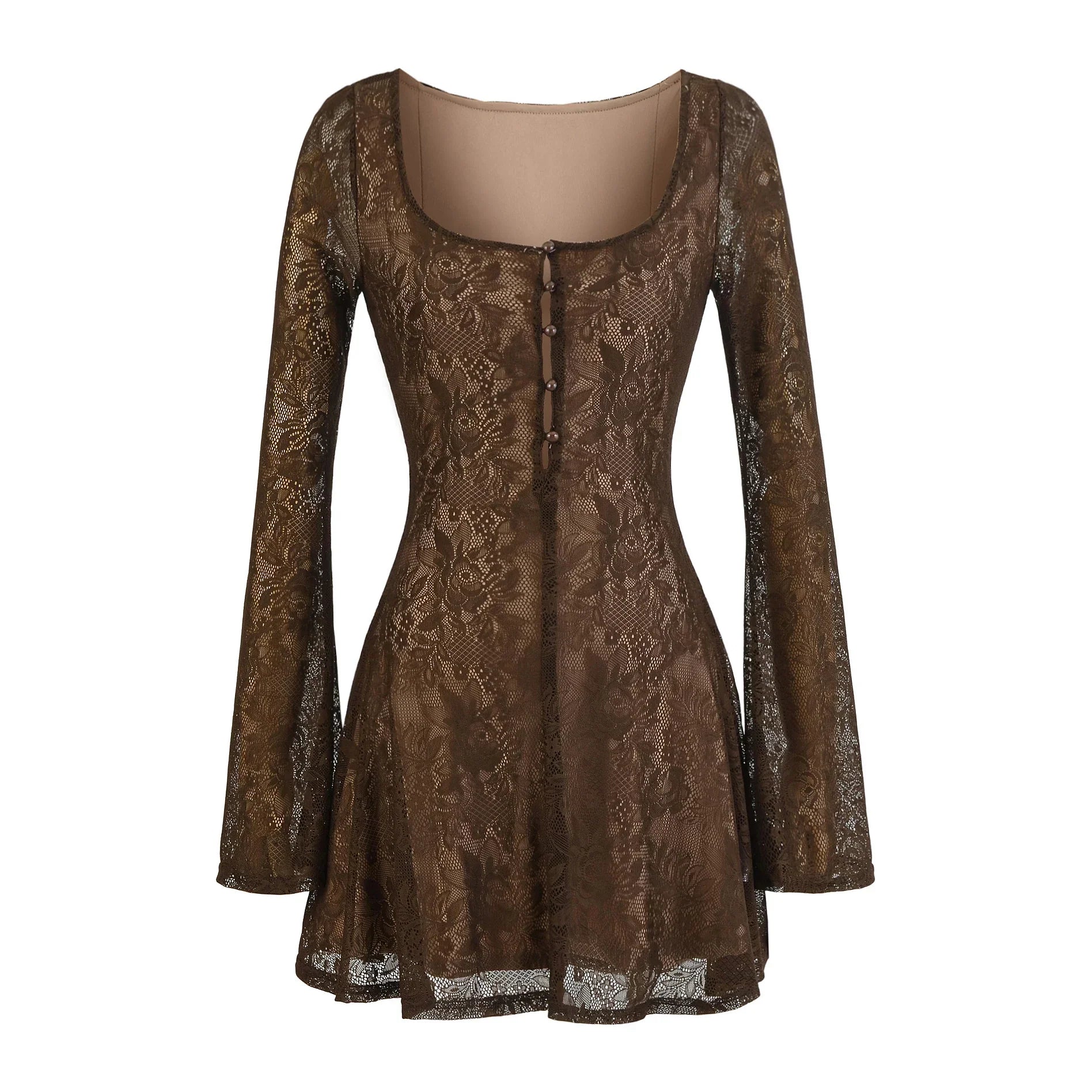 LIEN LACE MINI DRESS Coffee
