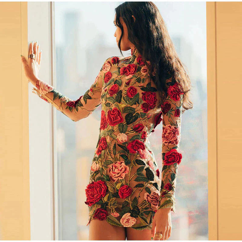 Mildred Floral Embroidery Cocktail Dress for Women Modern Chic Style