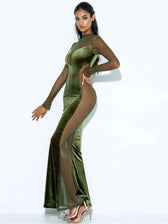 O Elegant Arm Dresses Fashion Full-Length Through Fall Party Gown Club Neck for Outfits Sexy - Long Mesh Patchwork See Women