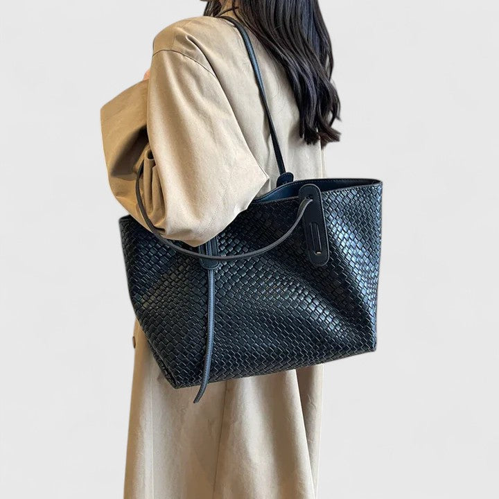 Woven Faux Leather Tote Bag