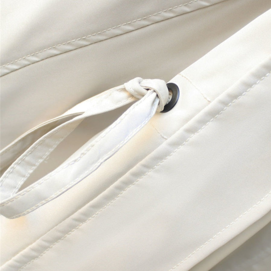 Contrast Collar Button Front Drawstring Windbreaker Jacket