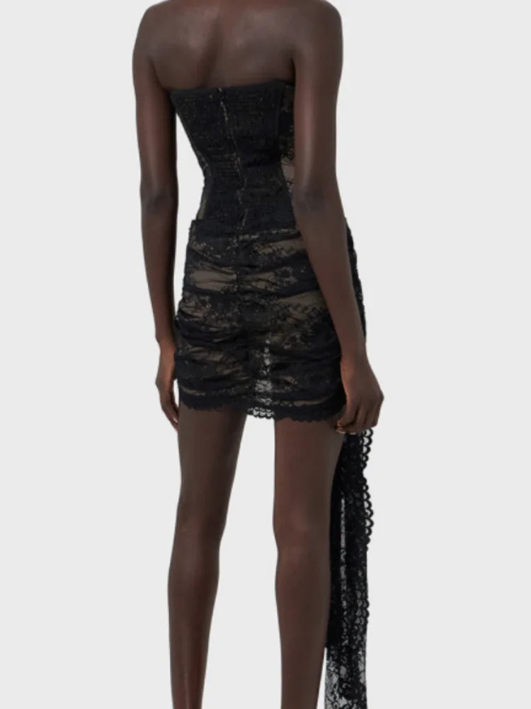 LaceUp Corset Folds Draped Mini Lace Dress