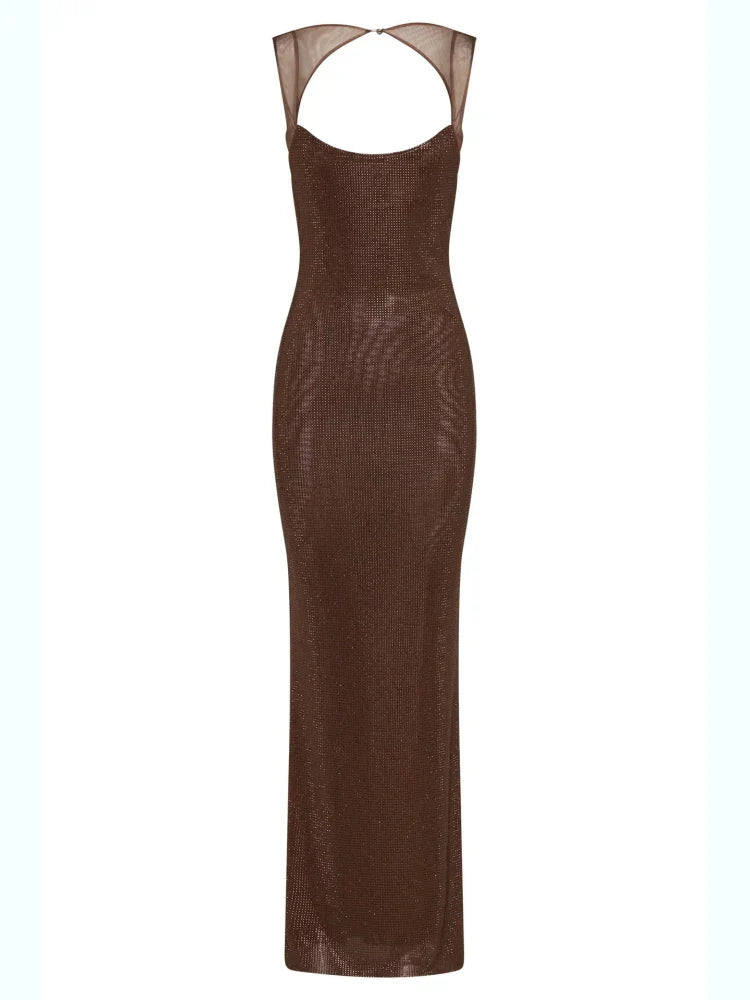 PAULA CRYSTAL MAXI DRESS Brown