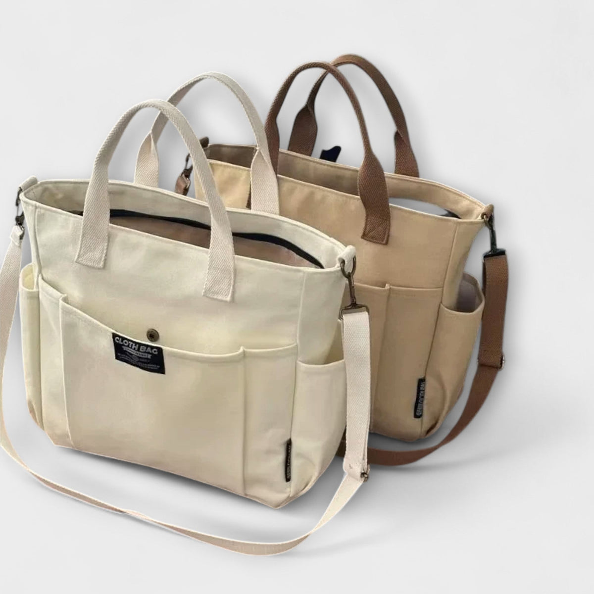 Multi Pocket Canvas Tote Crossbody Bag