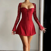 Lace Patchwork Tie Back Long Sleeve Mini Dress 7