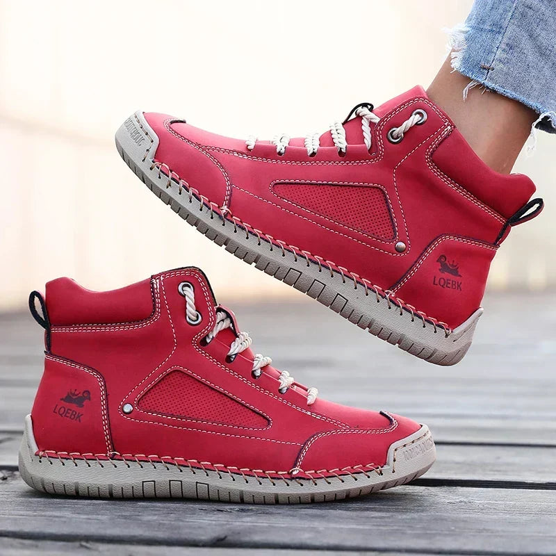 Lace Up Round Toe Stitched Ankle Boots