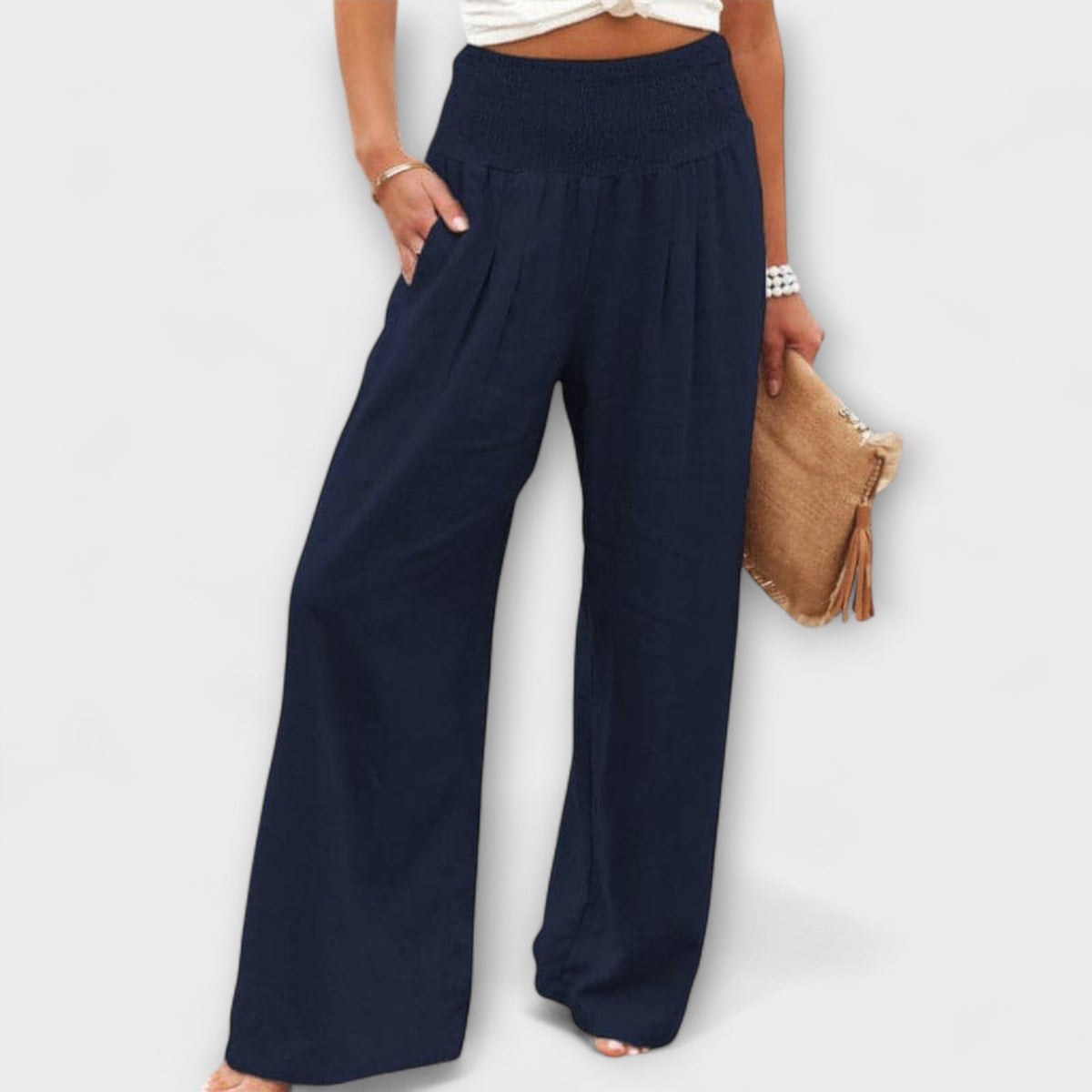 Smocked High Waist Wide Leg Palazzo Pants