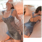 Satin Ruffle Strap Ruched Slip Mini Dress 8