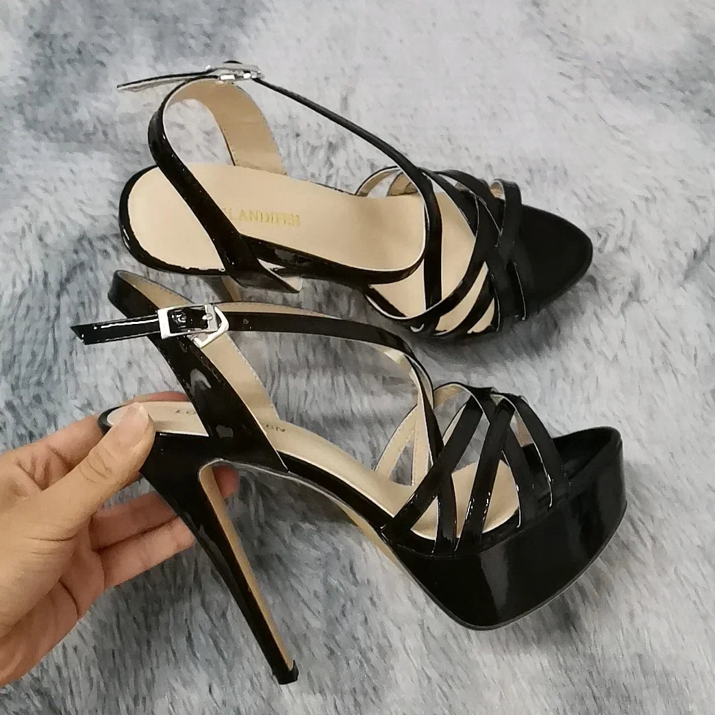 Strappy Peep Toe Platform Stiletto Sandals