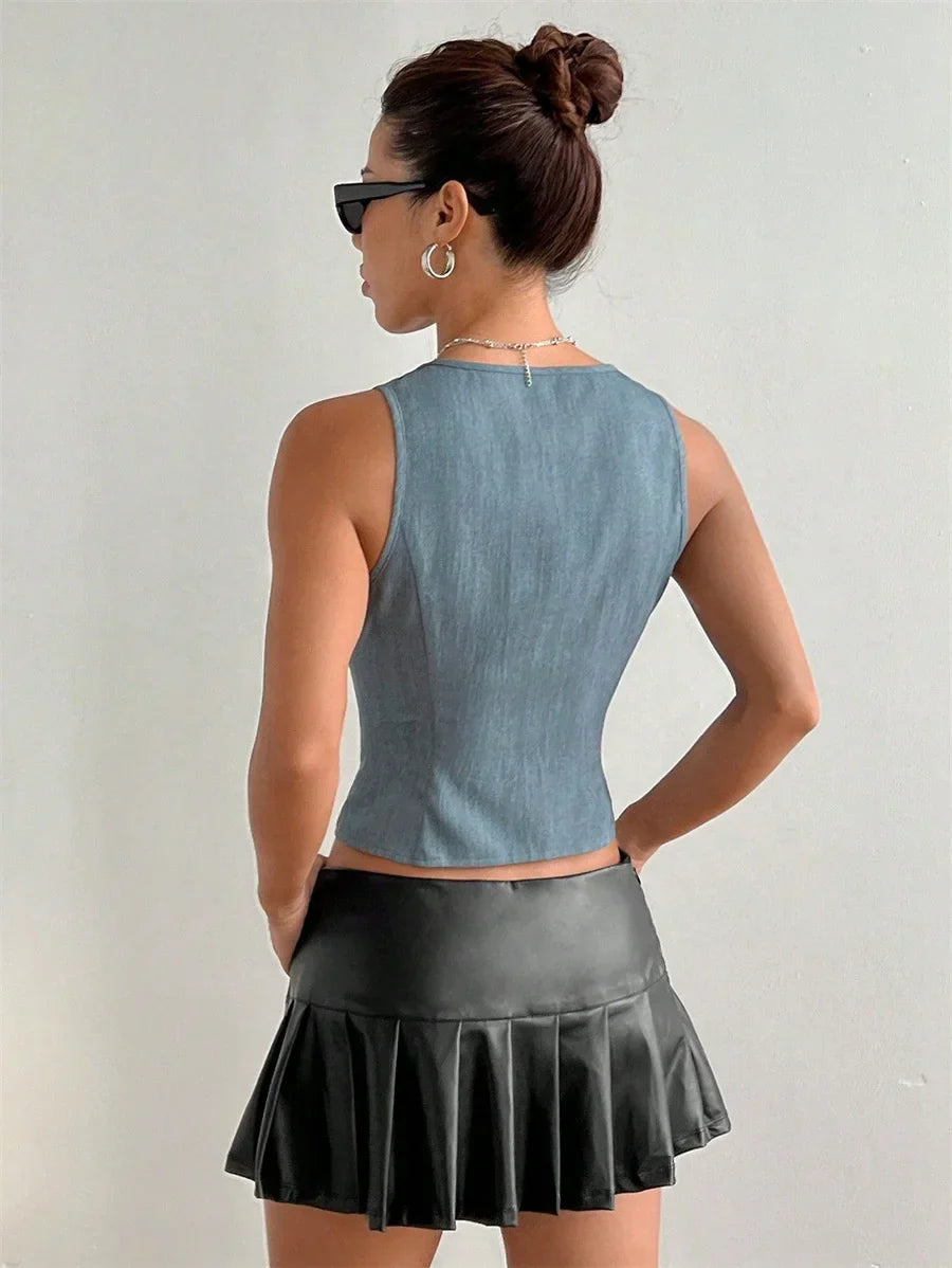Solid Laceup Vneck Blouse