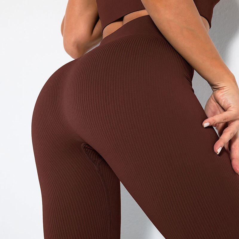 Mojoyce Seamless Yoga Pants Sport Leggings Women Ribbed High Waist Fitness Tights Push Up Gym Workout Running Pants Leggins