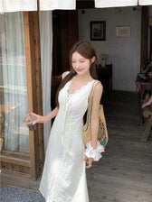 Eyelet V-Neck Lace Trim Slip Midi Dress Summer 12