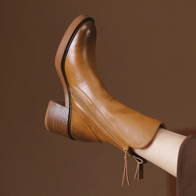Pointed Toe Side Zip Block Heel Mid Calf Western Boots