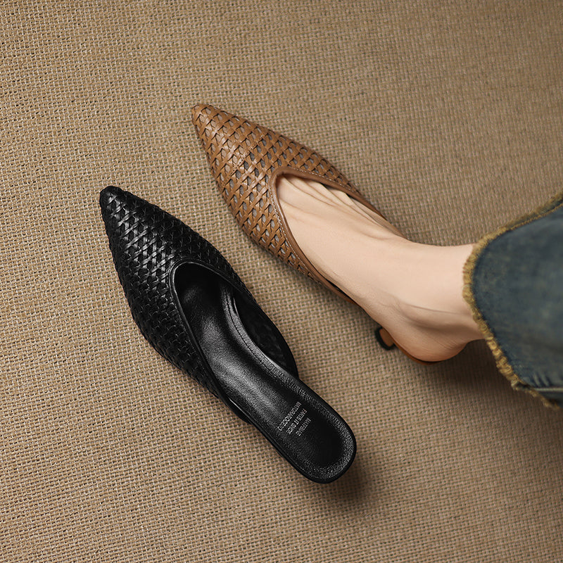 Woven Pointed Toe Kitten Heel Mules