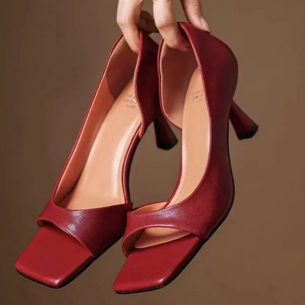 Square Toe Cut Out Spool Heel Pumps