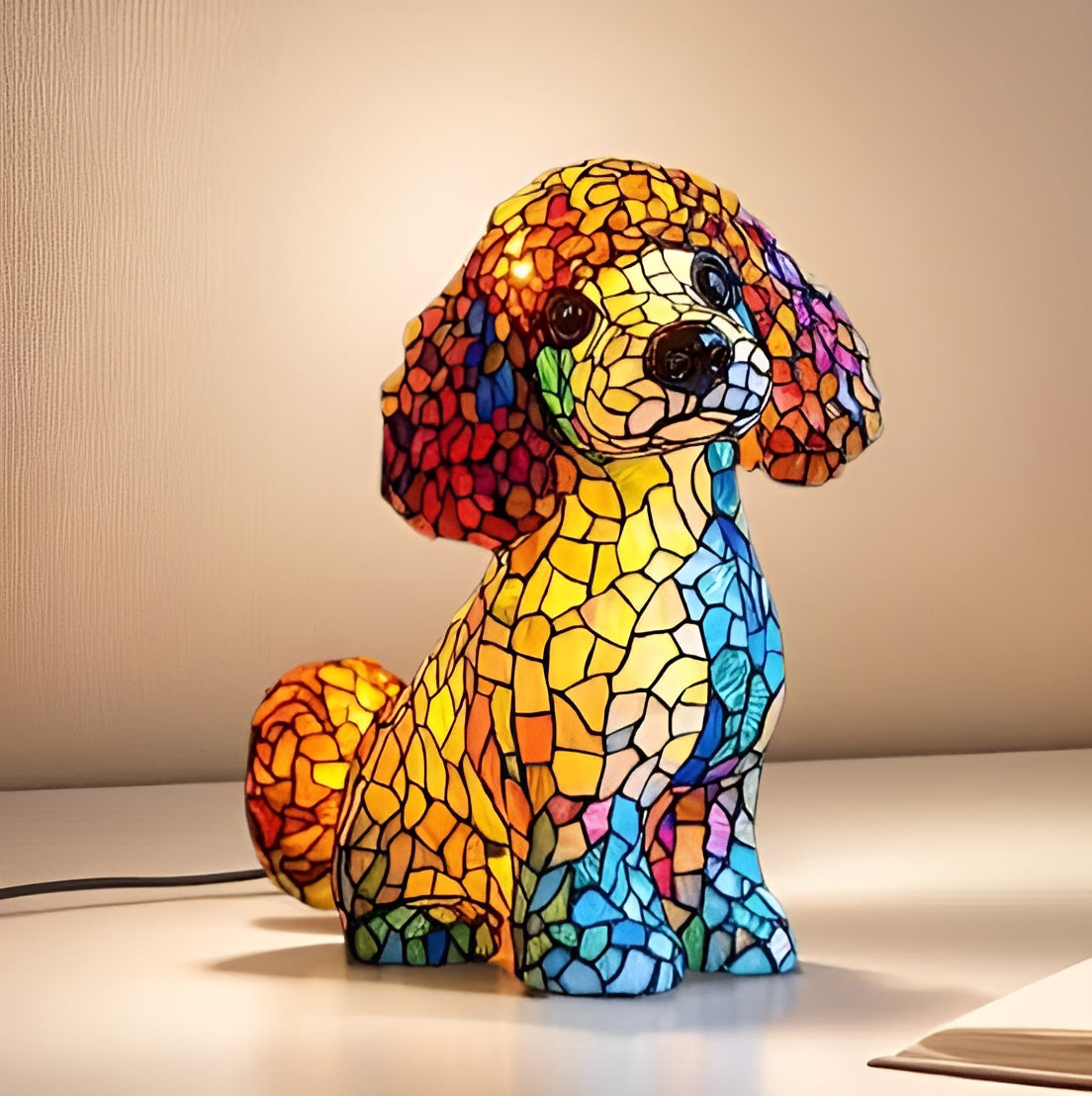 Stained Glass Puppy Dog Table Lamp