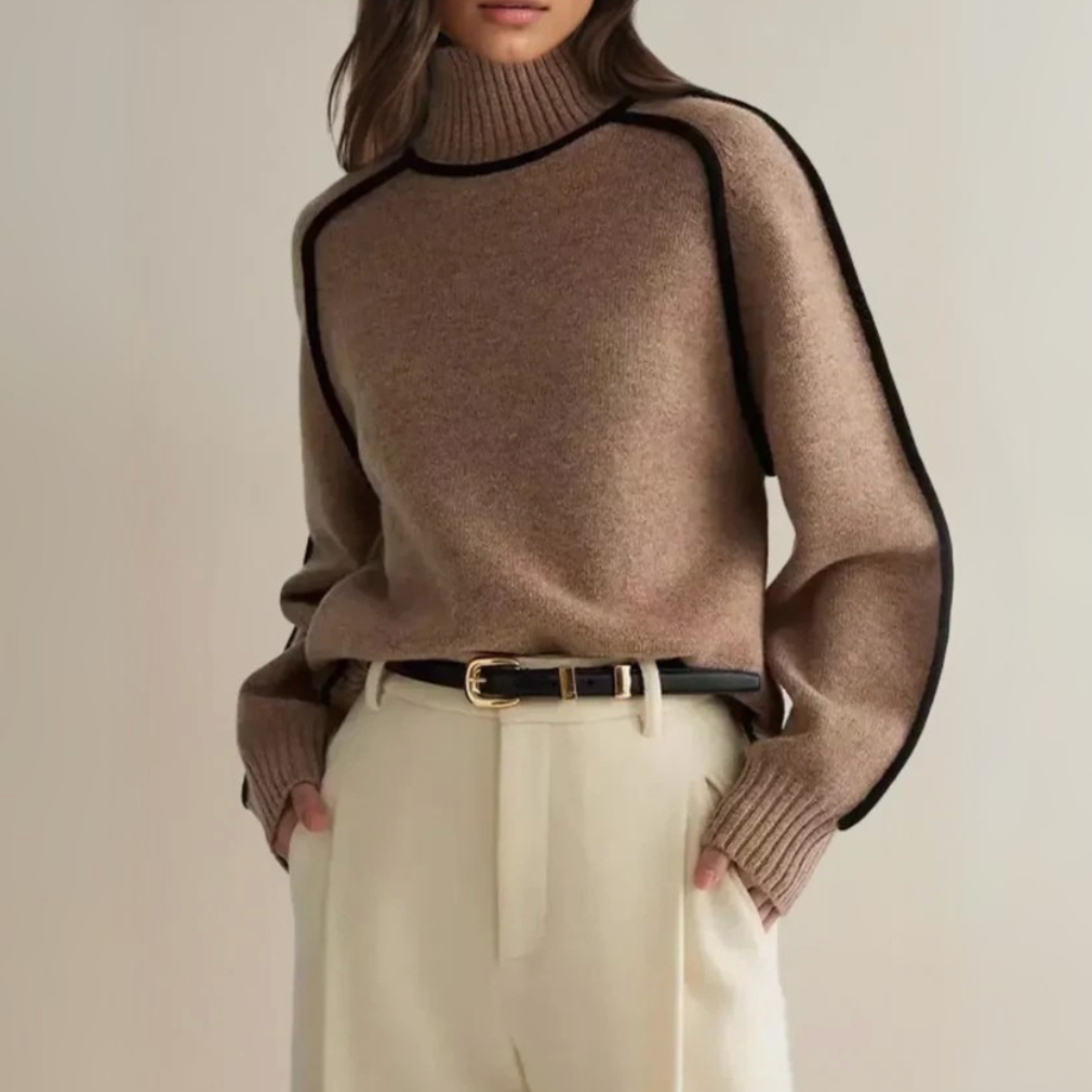 Turtleneck Contrast Piping Knit Sweater