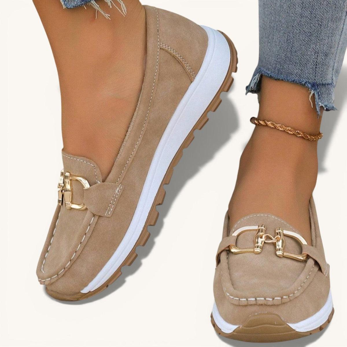 Suede Look Metal Bit Slip On Platform Loafers