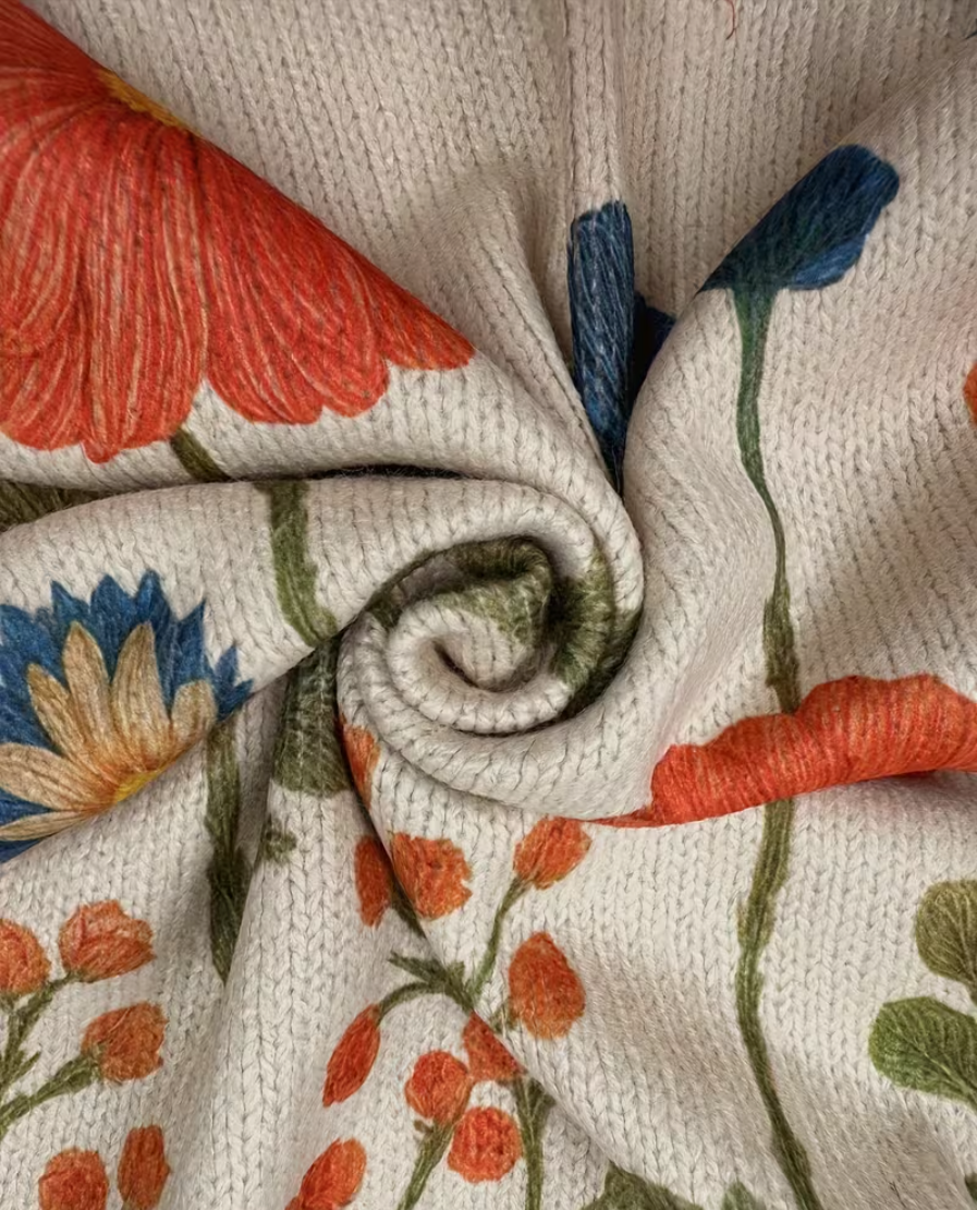 Wildflower Print Zip Front Stand Collar Cardigan