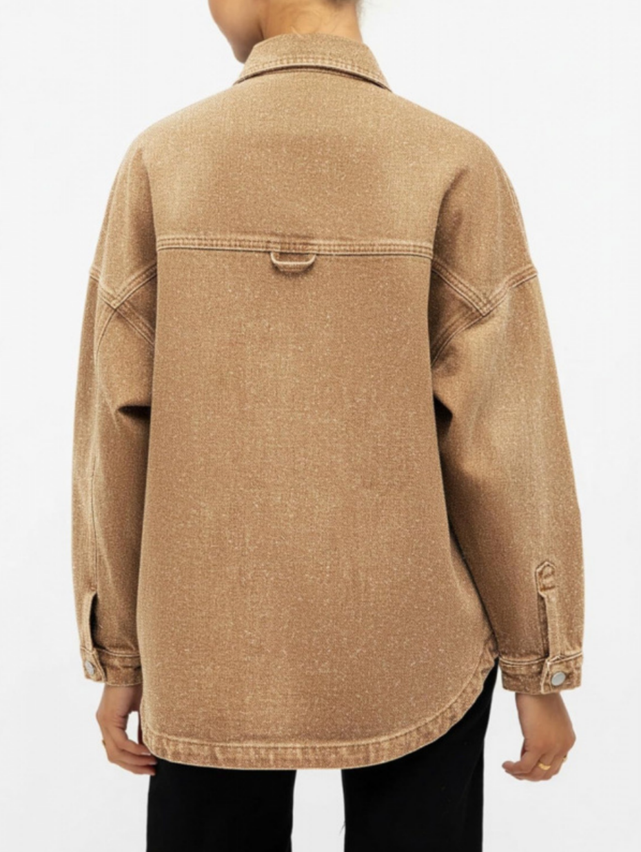 Oversized Chest Pocket Button Front Denim Shirt Jacket