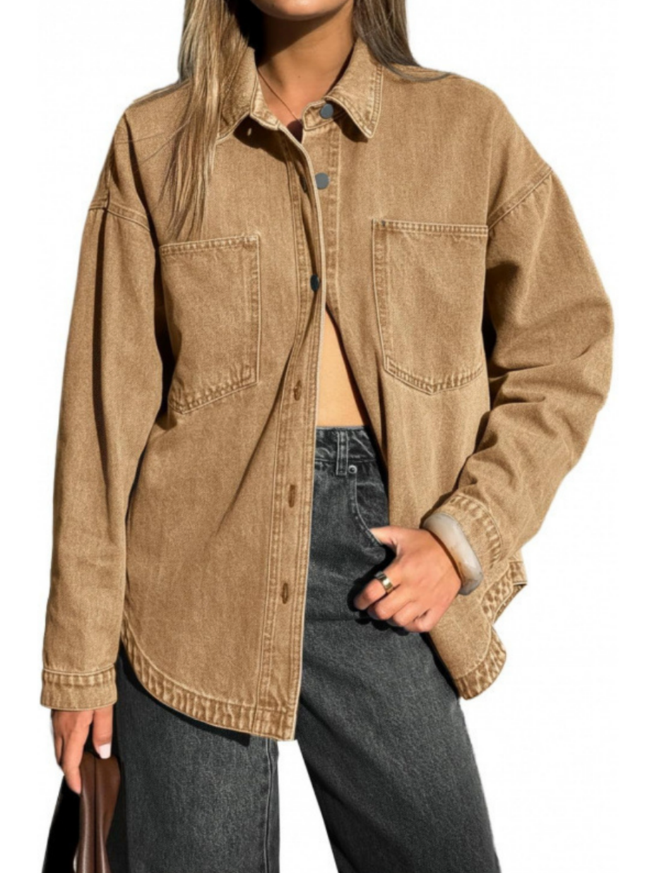 Oversized Chest Pocket Button Front Denim Shirt Jacket