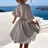 Satin Wrap V-Neck Batwing Sleeve Mini Dress 8