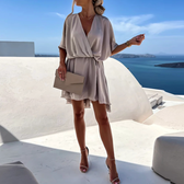 Satin Wrap V-Neck Batwing Sleeve Mini Dress 12