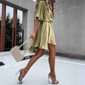 Satin Wrap V-Neck Batwing Sleeve Mini Dress 4