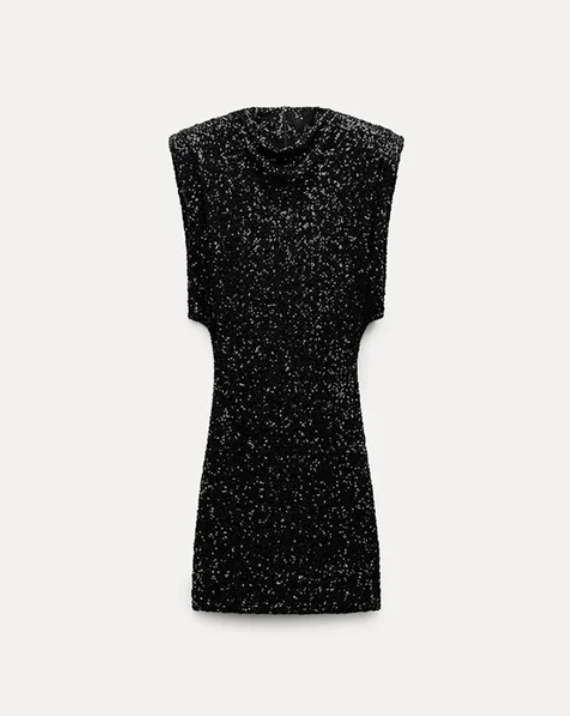 Halle - Sequin Slim Fit O-Neck Mini Dress Black
