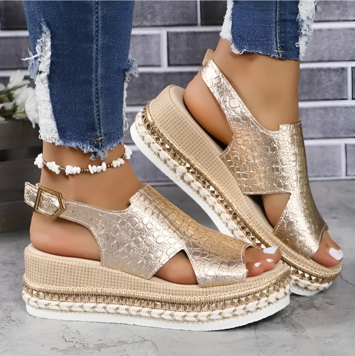 Peep Toe Slingback Espadrille Flatform Sandals