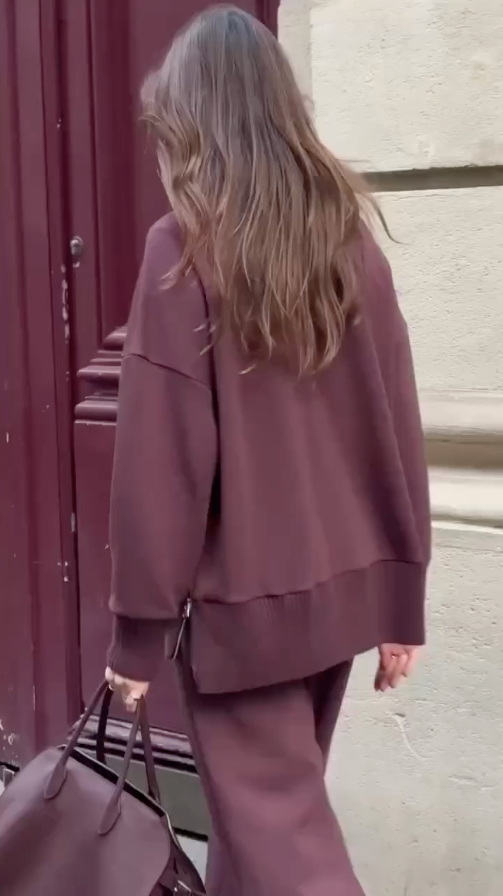 Drop Shoulder Sweatshirt and Wide Leg Pants Two Piece Set