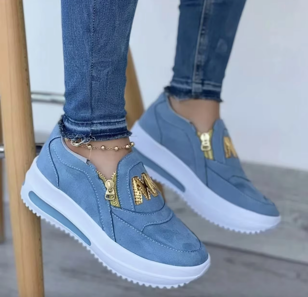 Suede Look Zip Front Platform Slip On Sneakers