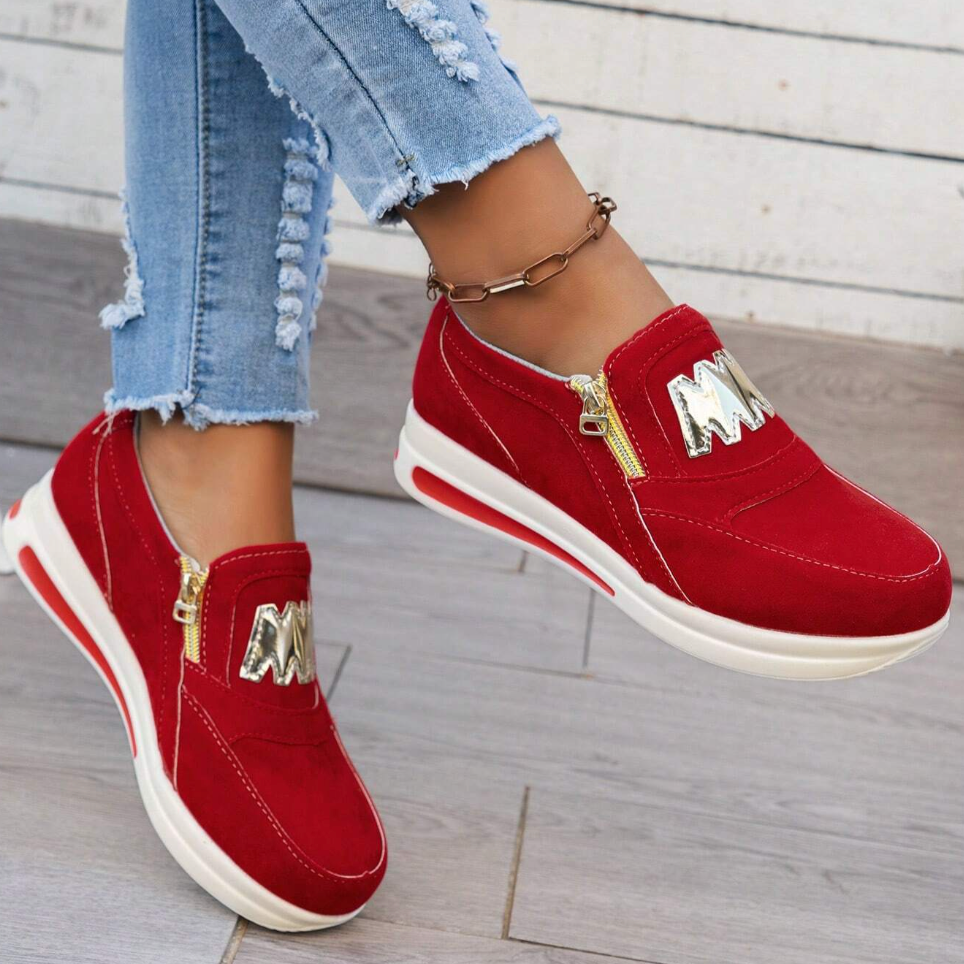 Suede Look Zip Front Platform Slip On Sneakers