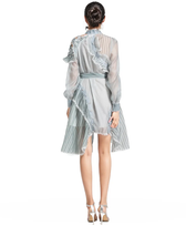 Striped Sheer High Neck Long Sleeve Ruffle Mini Dress 3