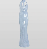 Sequin Halter Cowl Neck Mermaid Gown 2