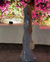 Sequin Halter Cowl Neck Mermaid Gown 4