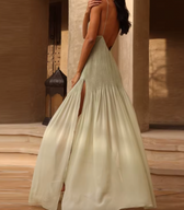 Deep V-Neck Spaghetti Strap Fringe Maxi Dress 3