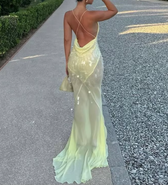 Sequin Cross Back Cowl Mermaid Maxi Dress