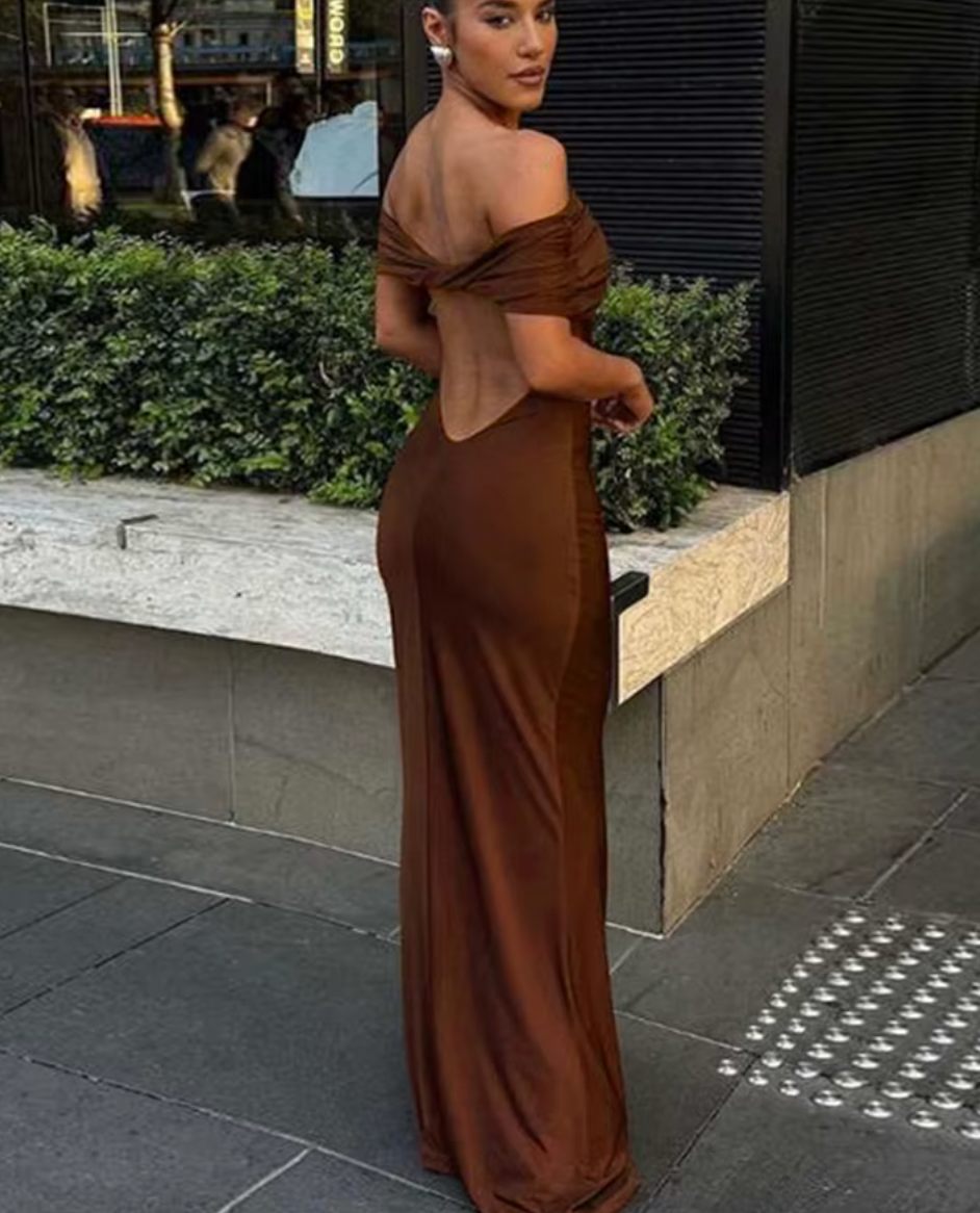 Off Shoulder Twist Backless Bodycon Maxi Dress 3