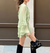 Chiffon Round Neck Long Sleeve Tiered Ruffle Mini Dress 2